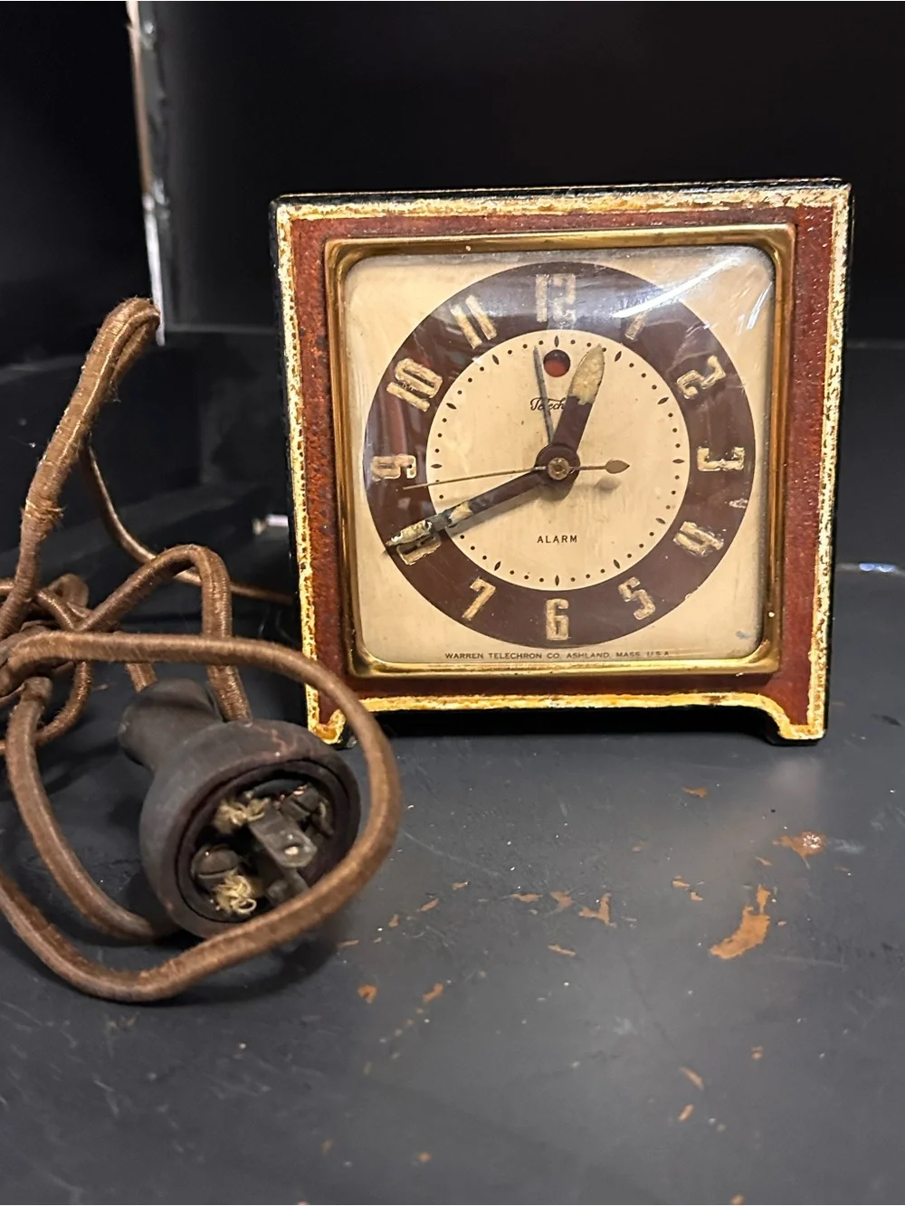 Vintage Telechron Electric Alarm Clock Art Deco Wood Grain Working Ashland
